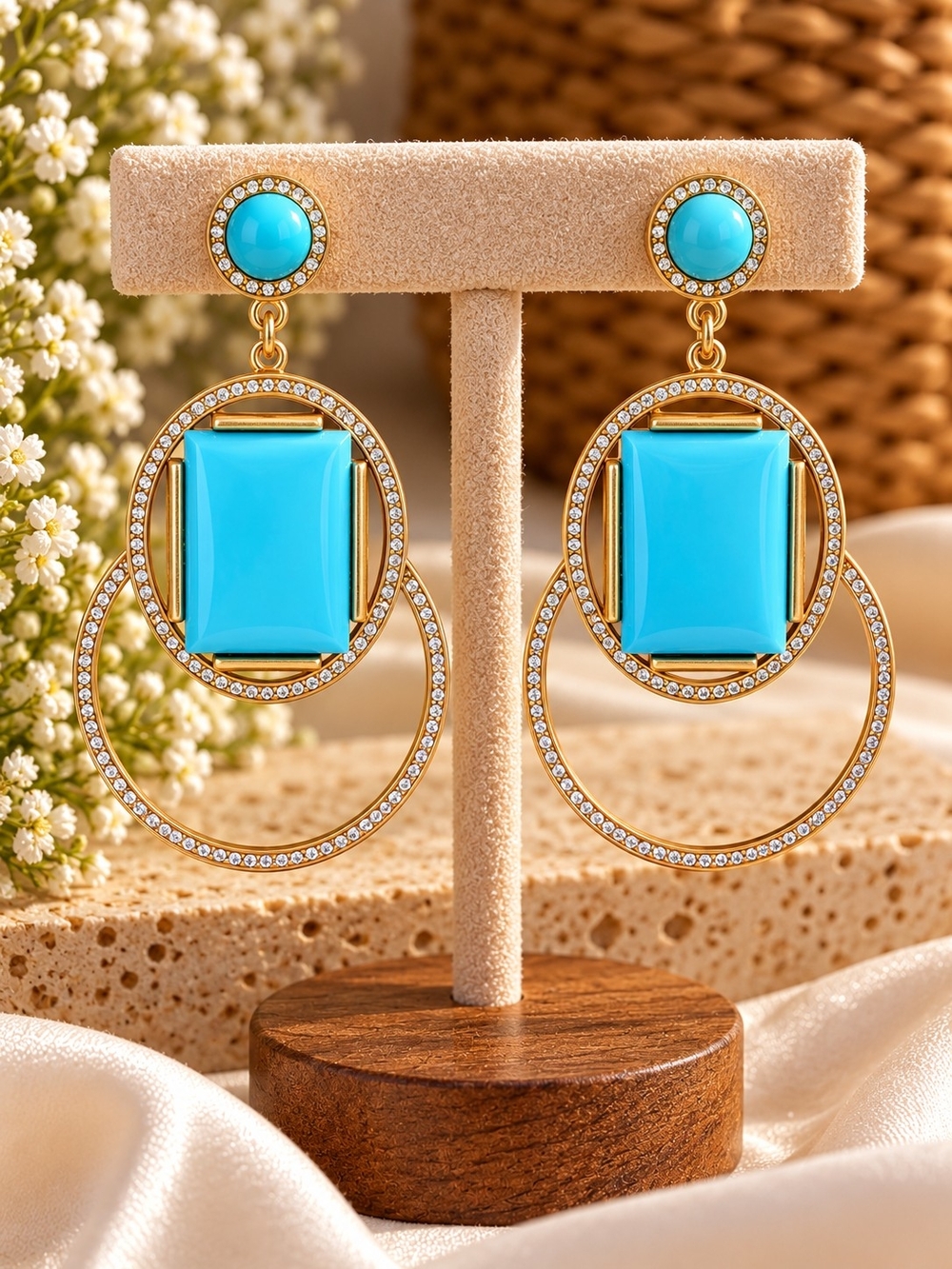 Gold-Tone Turquoise Statement Drop Earrings